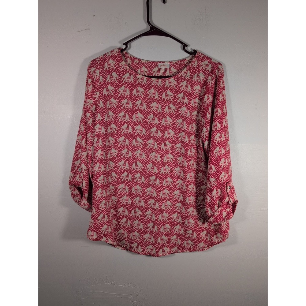 Pixley Women Pink Elephant 3/4 Sleeve Blouse top size S polyester, career EUC